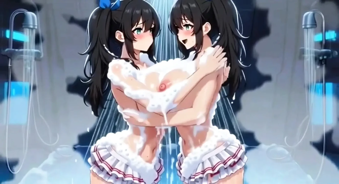 Cute Anime Girls Showering, Ai Animation