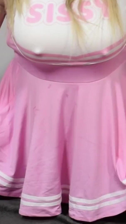 Trans cheerleader masturbating in her uniform | Clip 3