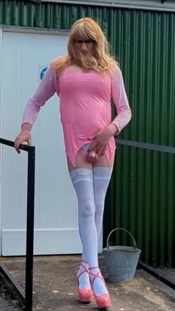 Spectacular moment from "Tranny Gina In Pink PVC Dress Masturbating, Cumming"