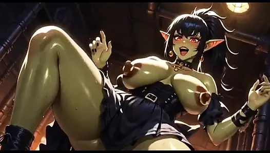 Orc cantik memantulkan payudara, animasi ai