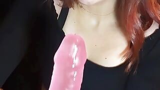 Velma Loves To Suck And Fuck Her Dildo While Rubbing Her Tight Pussy