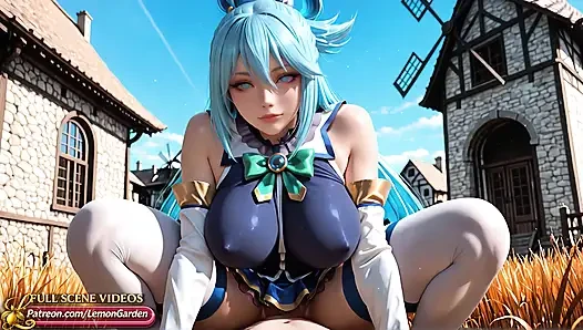 Aqua hot sex in a golden field away from prying eyes Ai generated 3d hentai