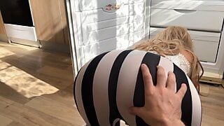 MILF in tight tights bent over and relaxed her big ass for anal sex