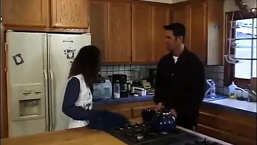 Black and white big dick sucking black petite pussy fucking in the kitchen...cum in mouth