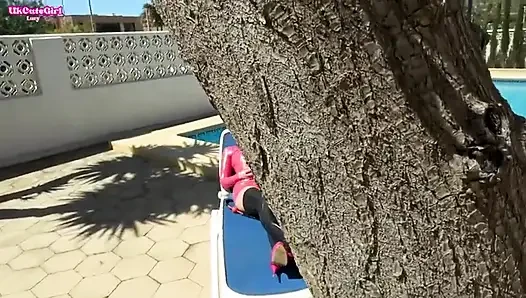 Sunbathing Gagged in Latex - Shiny Messy Drool Whore