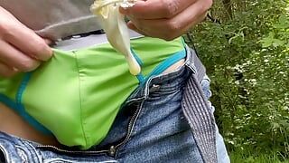 Jerking in a park with used condom from cruising area