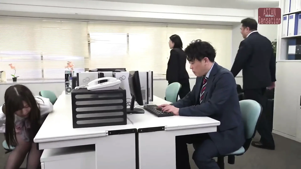 Female Office Worker in Black Pantyhose - Cut 1