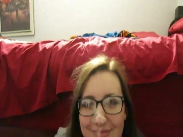 Super cute nerdy girl....Hot facial on her face and glasses