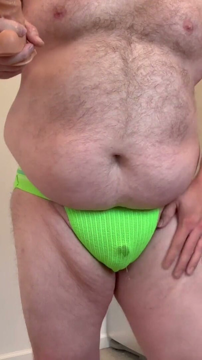Big Belly Bear fucks himself and squirts through jockstrap! | Clip 1