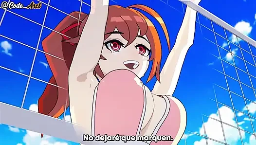 girls have threesomes on the beach and get a big fuck (BlazBlue) (sub español)