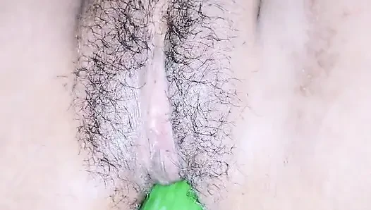Pooja put her hand in wife's pussy and inserted cucumber, pussy and ass exploded
