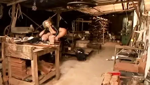 Beutiful girl takes big dick in dirty garage