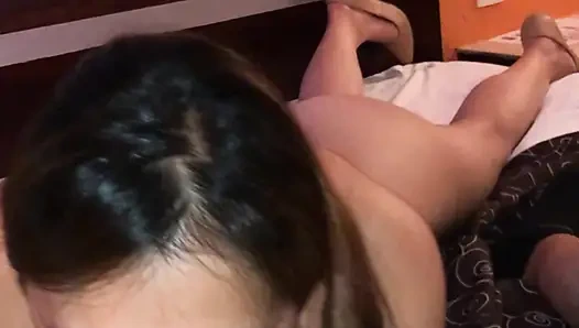 Hot MILF sucking cock like a whore all the way down in her throat