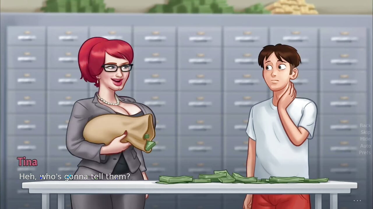 Big boobs Tina fucks monster cock Anon on a big pile of money - gameplay part 1