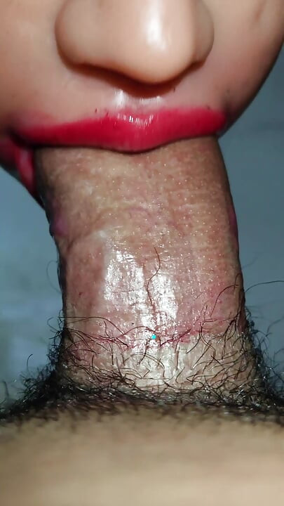 Epic blowjob and sloppy deepthroat with red lipstick until cum in mouth for 4 times