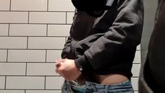 Public bathroom teen boy cumshot after edging thick load