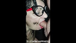 Piss-wet mom with big tits and a tit tag swallows cock