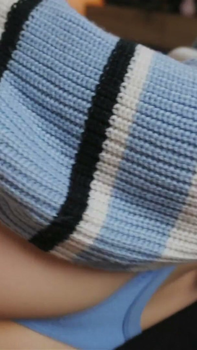 My horny stepsister in a sexy sweater grinds her big booty on my morning boner | Clip 1