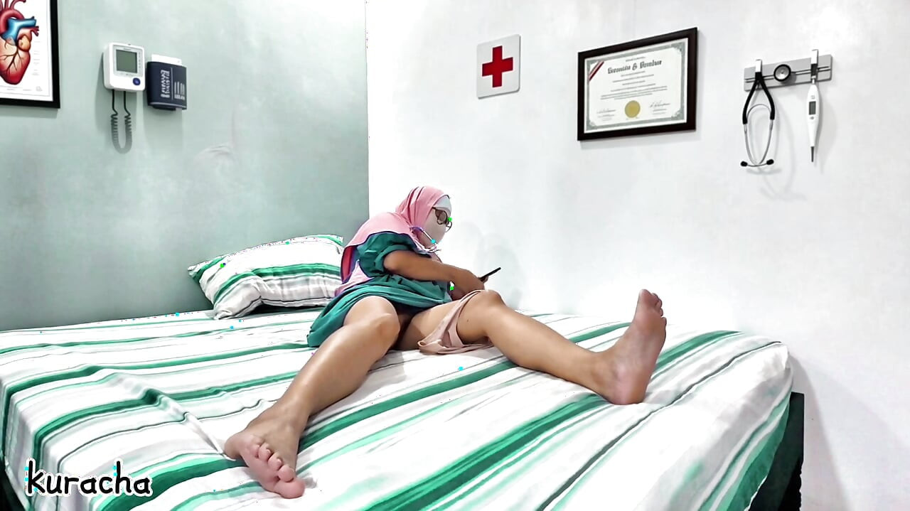 Hijab Muslim Doctor video call with her secret lover on breaktime at Hospital