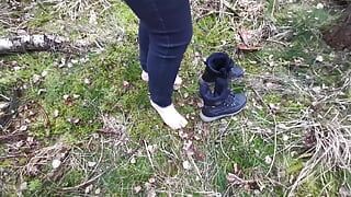 Barefeet titslapping in the woods - 600 slaps