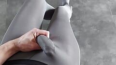 Cumming in grey soft Pantyhose
