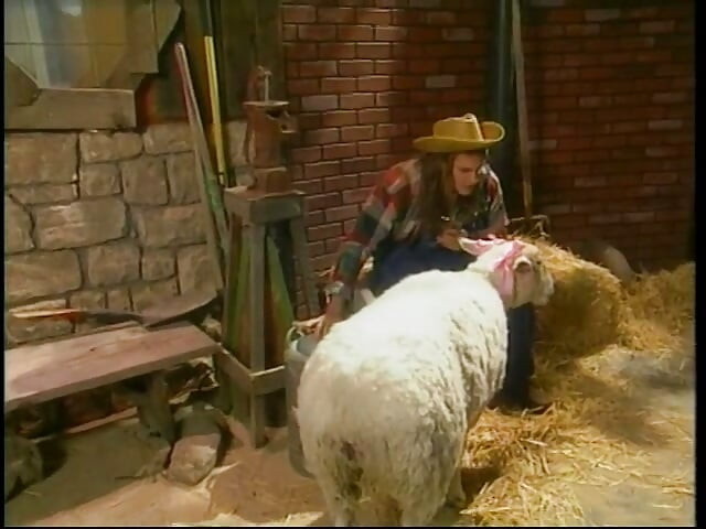 Busty girl in pig tails rides a huge cock in outbuilding