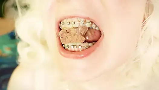 BRACES fetish - ASMR video of eating food MUKBANG...