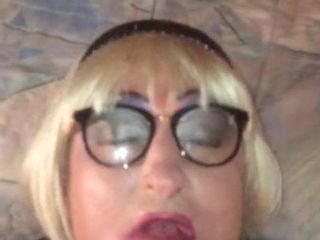Sissy blonde with glasses face fucked and hard slap face by