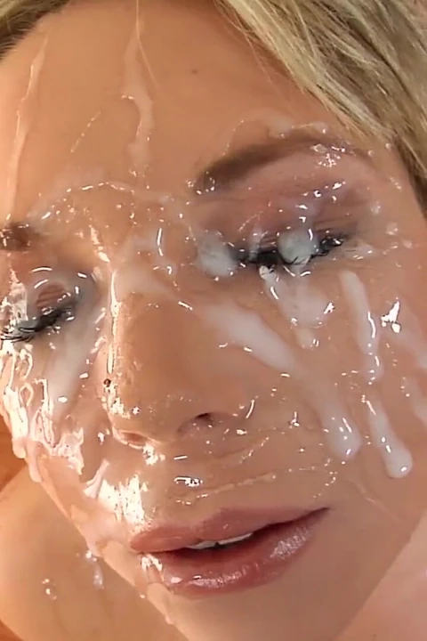 Extreme cumshots on the slut with lots of cocks