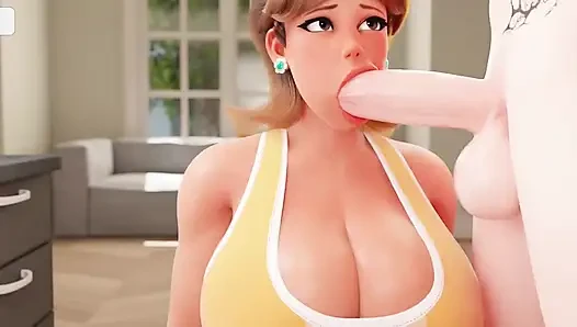 Debbie gives Eden a blowjob in the kitchen