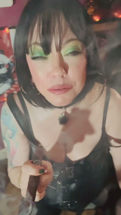 Leather & A Thick Cigar! Tina Snua Smokes A Cigar - Drifting Smoke Pantyhose | Clip 1