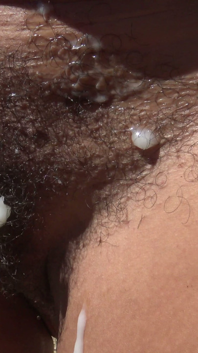 perverted nudist wife lets stranger cum all over her hairy pussy | Clip 1