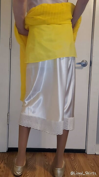 Yellow chiffon skirt with a satin half slip