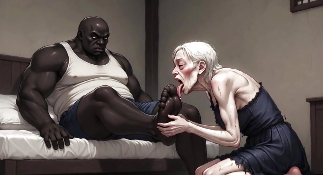 90 Year Old Granny Slave Licking Giant Black Man Feet - Wet Pussy Pleasure