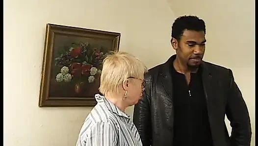 Horny granny blows and slams black guy's cock