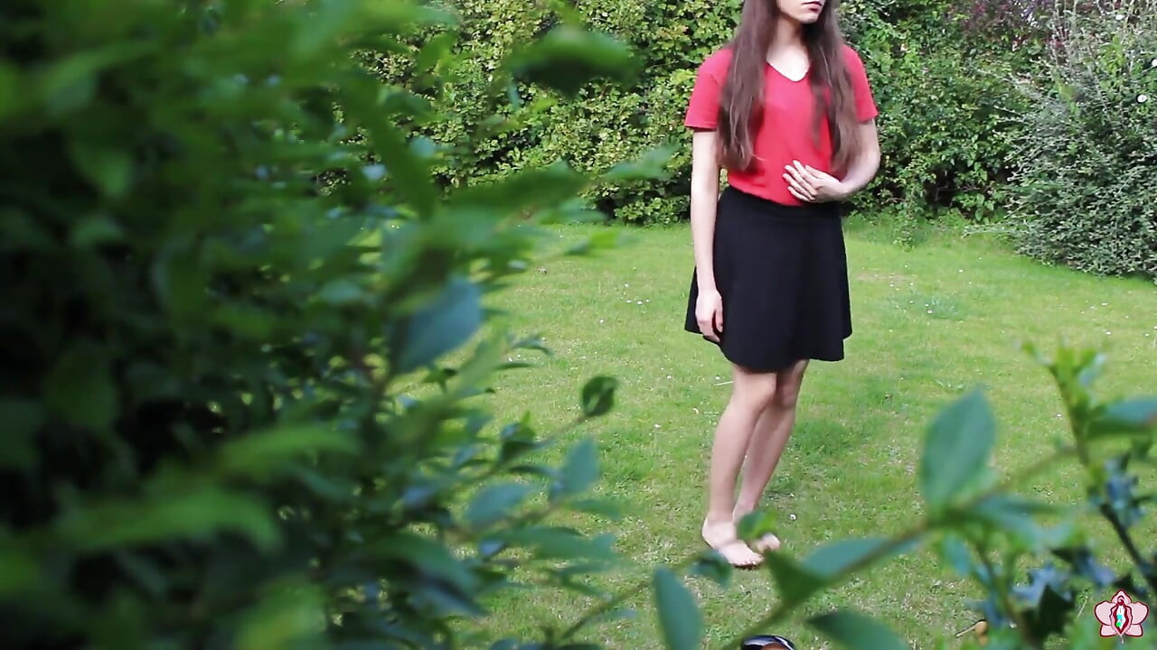 Slave Mila Plays with Her Bruised Caned Bottom Outdoors
