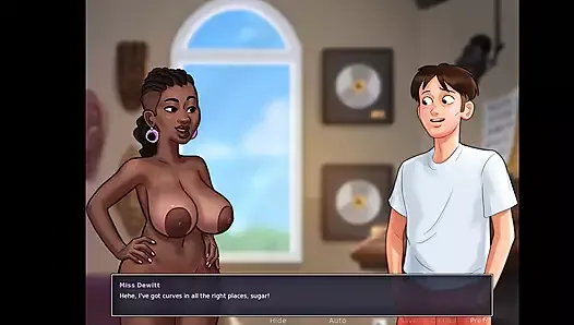 Todas las escenas de sexo con Miss Dewitt - black milf follada - juego porno animado.