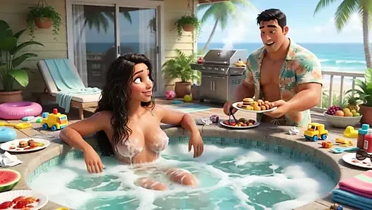 Secret Summer Heat in the Beach House Jacuzzi with My Partner's Closest Friend (AI generated)