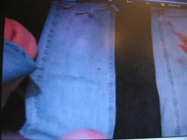 Powerful cum shot on some girls old jeans