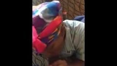 African maid on knees suck in the hotel