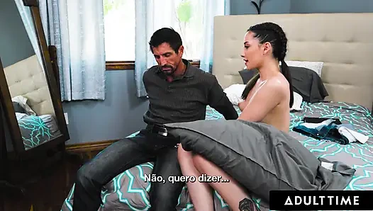 ADULT TIME - Stepdad SPANKS & FUCKS STEPDAUGHTER Aria Lee For Masturbating! PORTUGUESE SUBTITLES