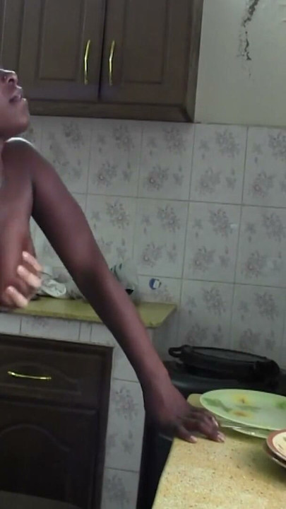 Ebony hot MILF housewife railed in the kitchen making a big mess! | Clip 1