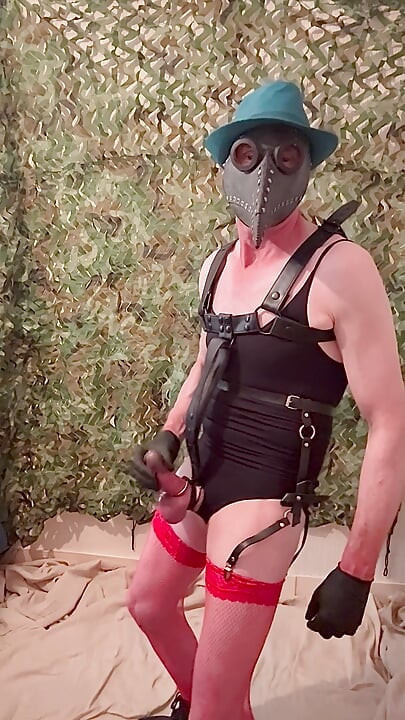 Sexy Red Stockings Cock Harness Hot Cum From Penis