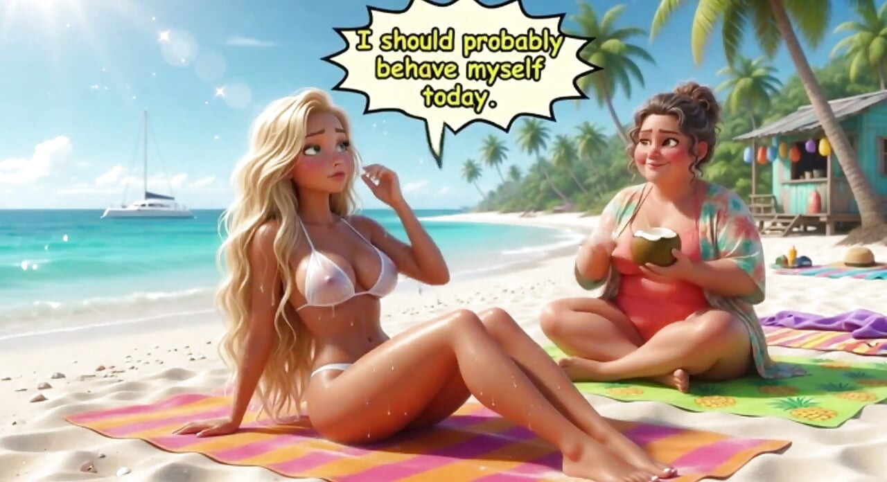 Married Blonde's Beach Tease Becomes Wild House Game with Husband and Young Men (ai Generated)