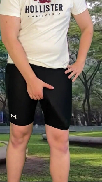 Key moment from "Monster cock cyclist public dick flash cum in tight pants"
