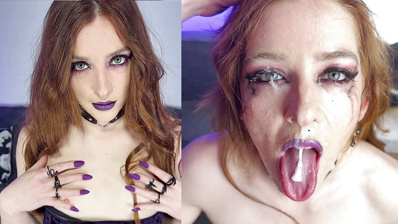 Niechlujny Goth Blowjob z mnóstwem pluć i masywne usta na twarz