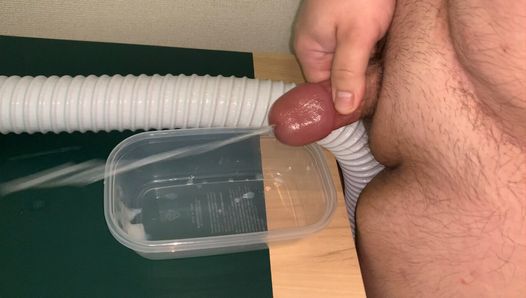 Fat Guy With A Small Penis Cumming And Pissing In A Plastic Pot