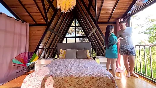 In the cabin, fucking outdoors
