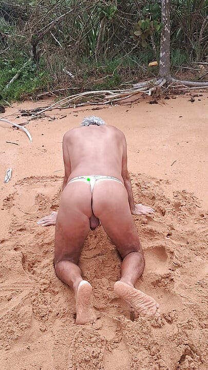 Ladysilva crossdress in panties on the beach showing off her big hot junda