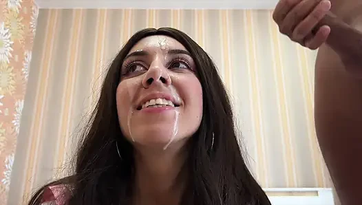 How she loves guys' cum on her face and in her mouth - guys fuck a cute student hard